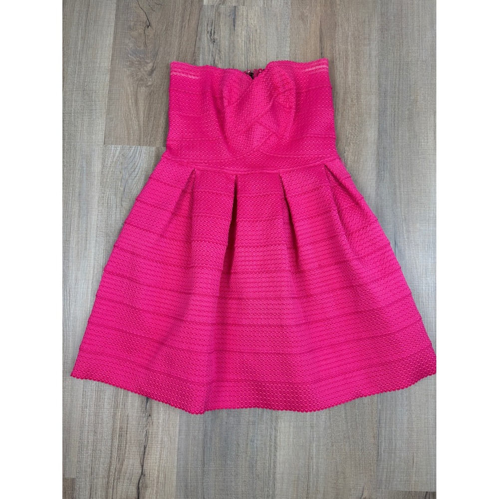 Sans Souci Hot Pink Strapless Textured Fit and Flare Mini Dress GSD264-S Medium
